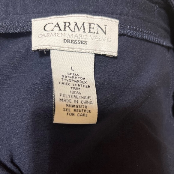 Carmen Marc Valvo Dress Women's Size L Long Sleeves Faux Leather Grommets Wrap - Picture 3 of 4